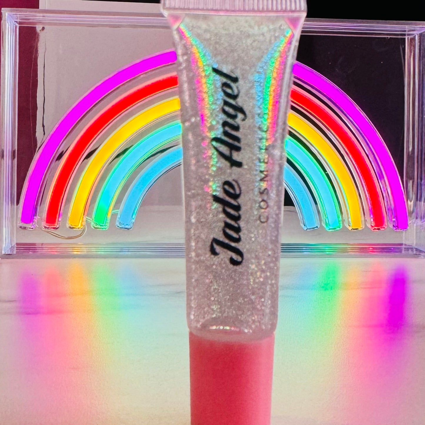 Holographic rainbow glitter gloss